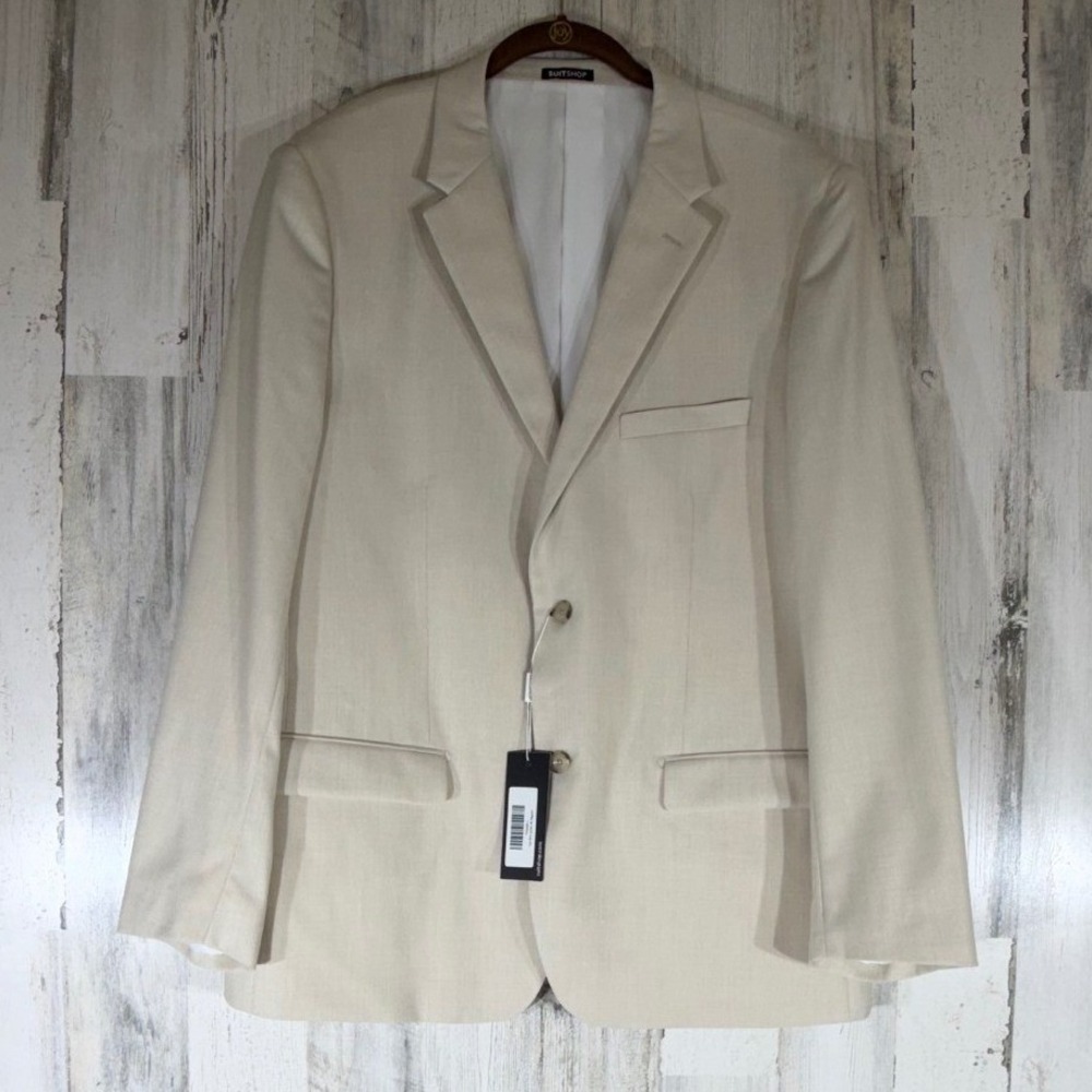 SuitShop Slim Fit Jacket 48R Tan Beige Two-Button Blazer Event Wedding Business